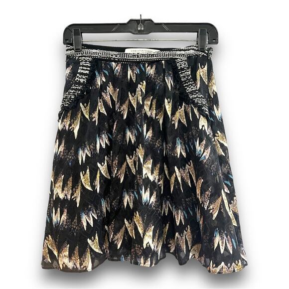 DIANE VON FURSTENBERG Silk black & taupe print skirt lace trim pockets SZ 2 - Picture 10 of 12